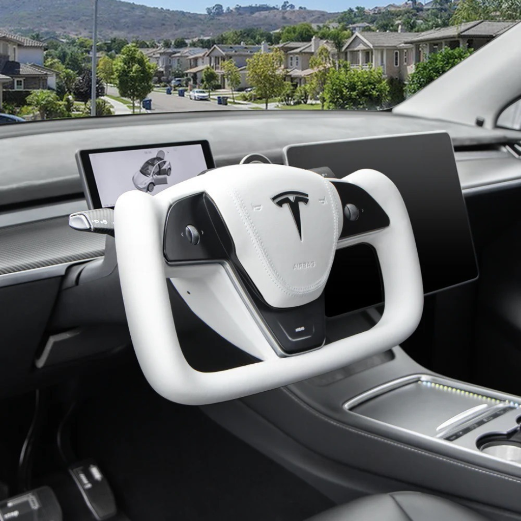TESLAMODS Arctic White Yoke Steering Wheel - (Model Y)