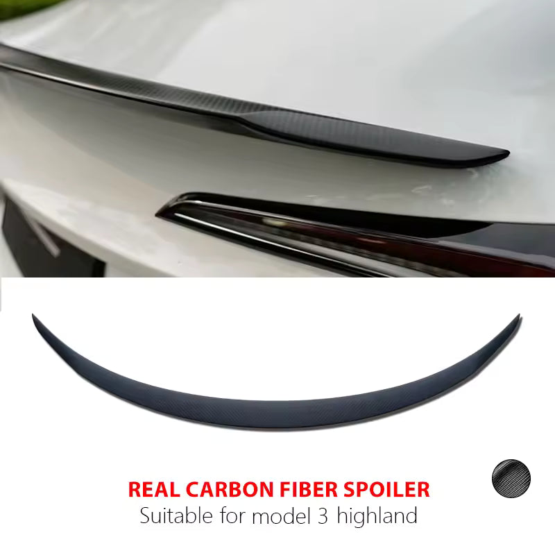TeslaMods Real Carbon Fiber Performance Spoiler – Model 3 (2024+ Highland)