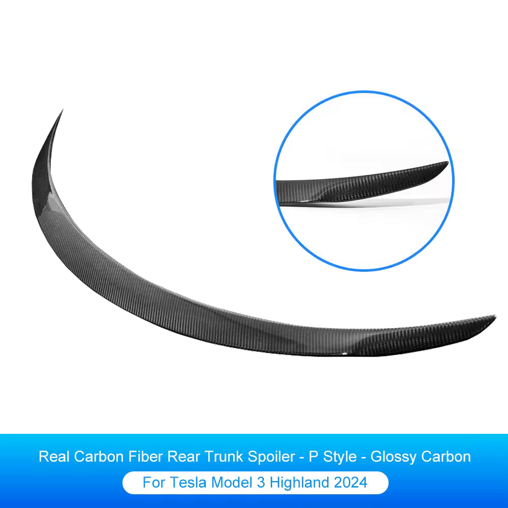TeslaMods Real Carbon Fiber Trunk Spoiler – Model Y (2021–2024) / Model 3 (2017–2023)