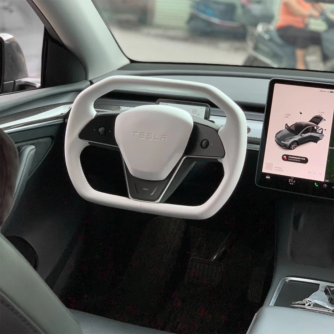 TESLAMODS Cybertruck Edition Arctic White Steering Wheel - (Model Y)