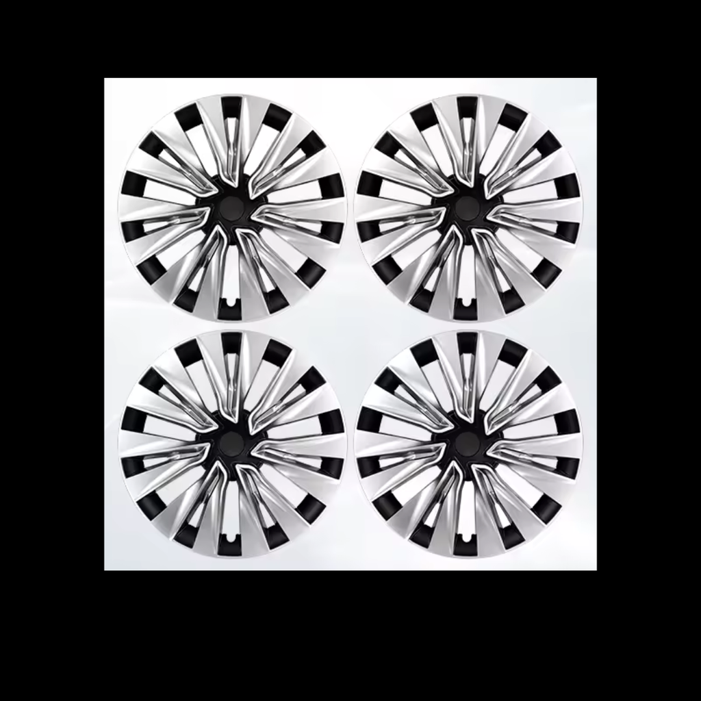 TeslaMods “Turbine Silver-Black” 19” Wheel Covers – Tesla Model Y (2020–2024)