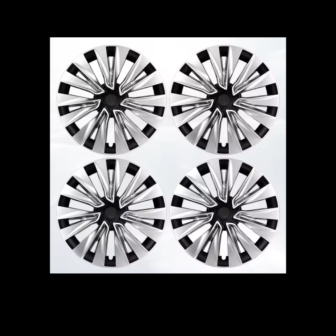 TeslaMods “Turbine Silver-Black” 19” Wheel Covers – Tesla Model Y (2020–2024)
