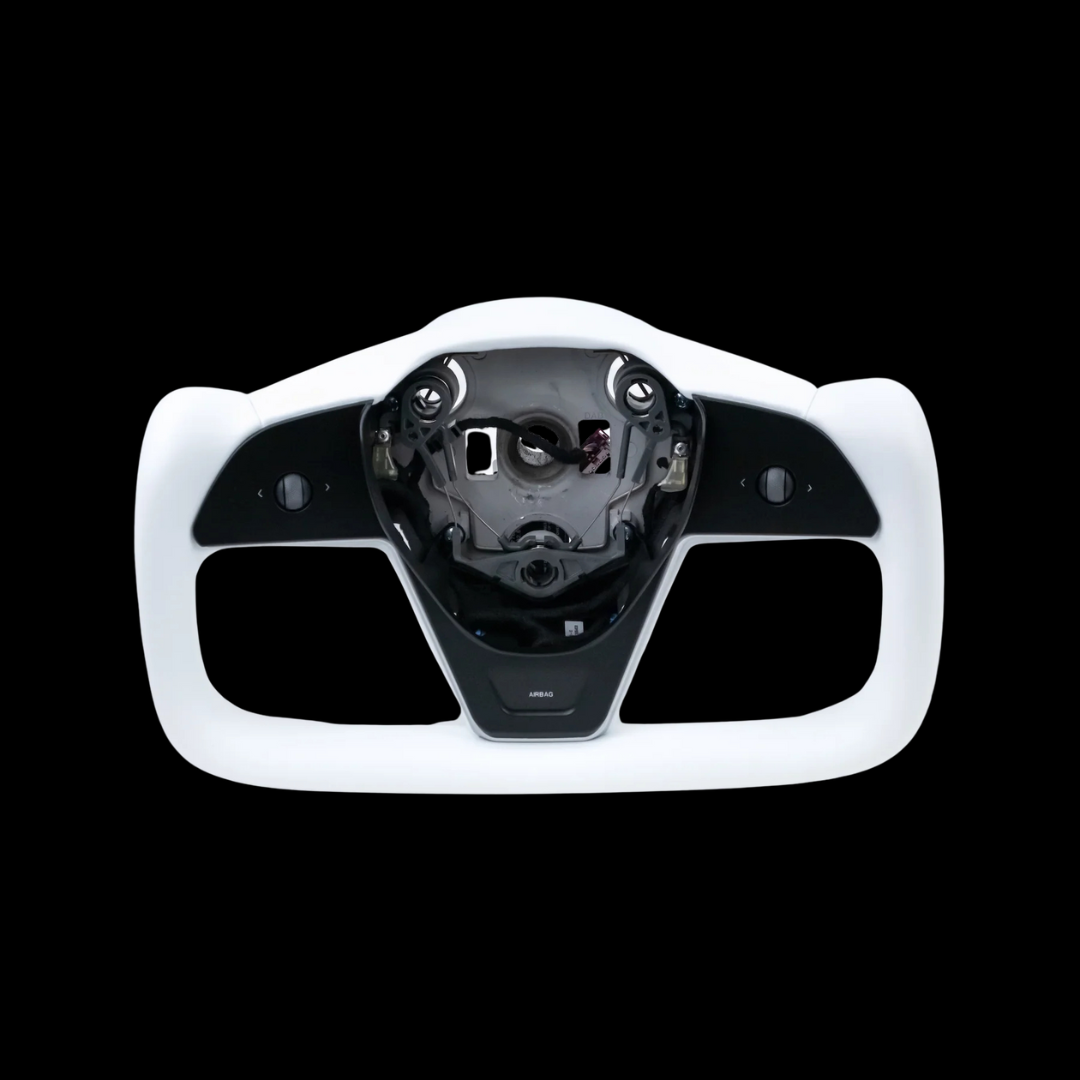 TESLAMODS Arctic White Yoke Steering Wheel - (Model Y)