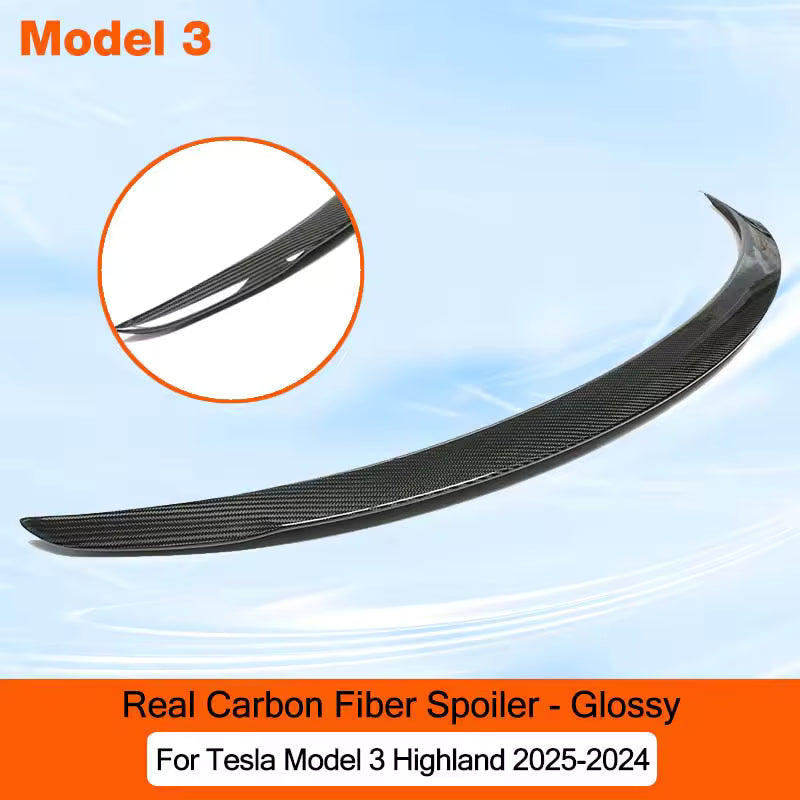 TeslaMods 2025 Juniper & 2024+ Highland Real Carbon Fiber Spoiler – Model Y / Model 3