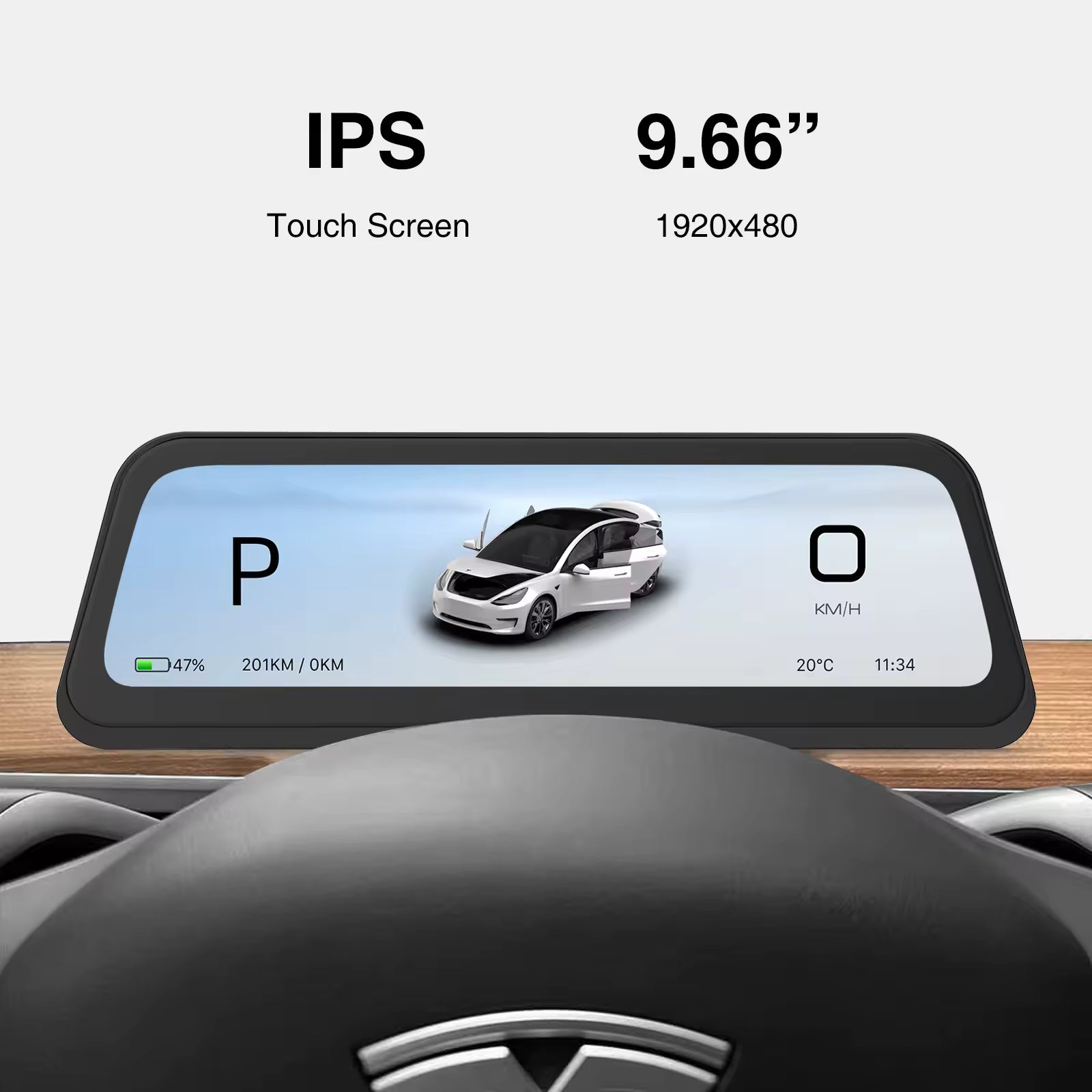 TeslaMods 9.6” Head-Up Display (HUD) – CarPlay & Android Auto for Model 3 (2016-2023) / Model Y (2020-2024)