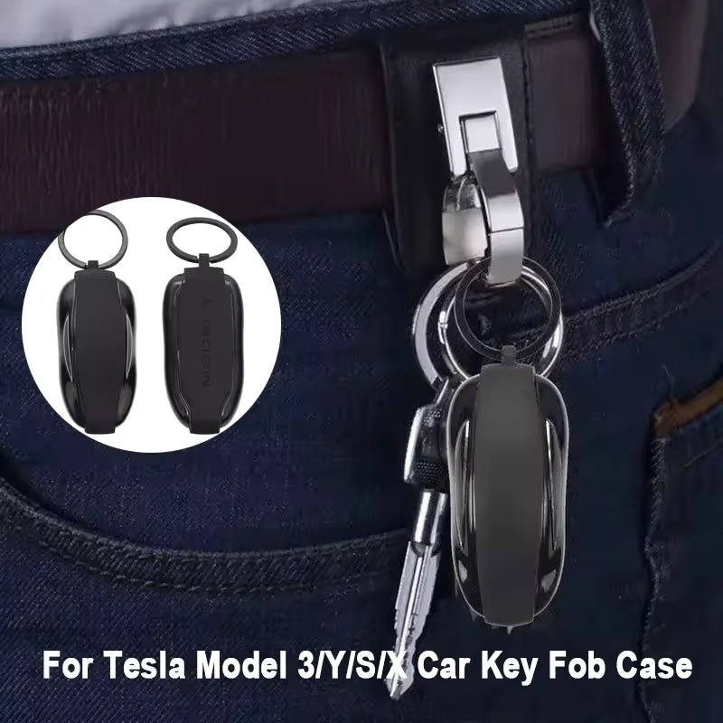 TeslaMods Silicone Key Fob Cover + Metal Keychain – Model 3 / Y / S / X