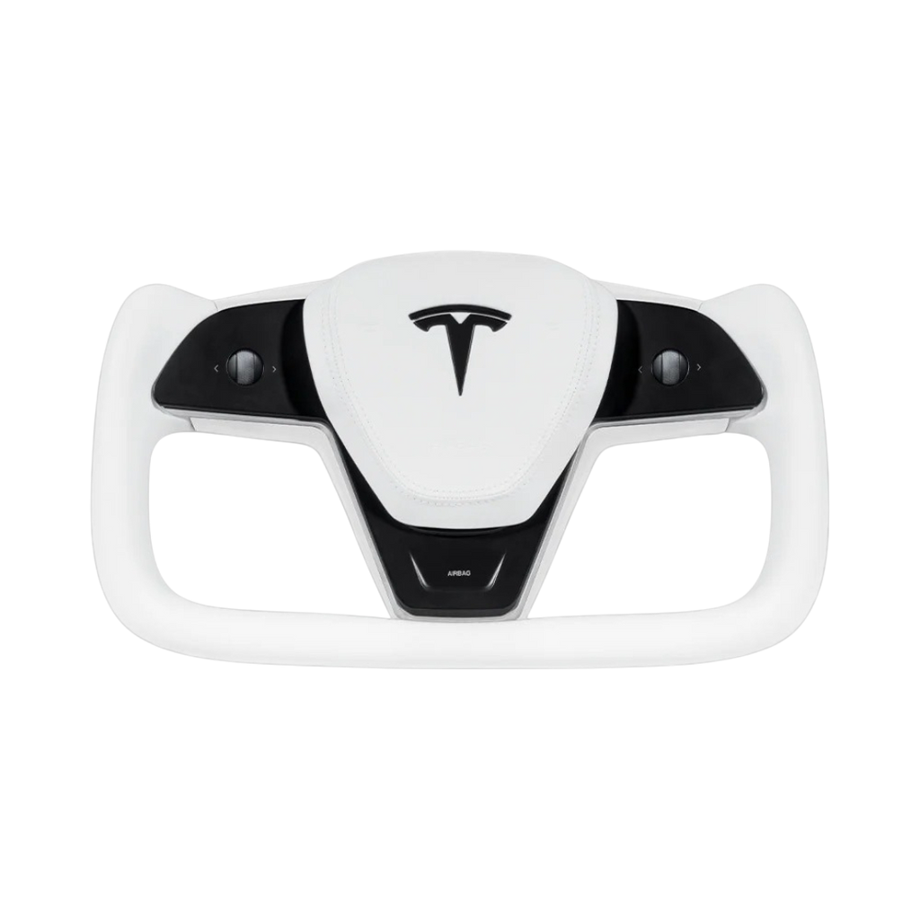 TESLAMODS Arctic White Yoke Steering Wheel - (Model Y)