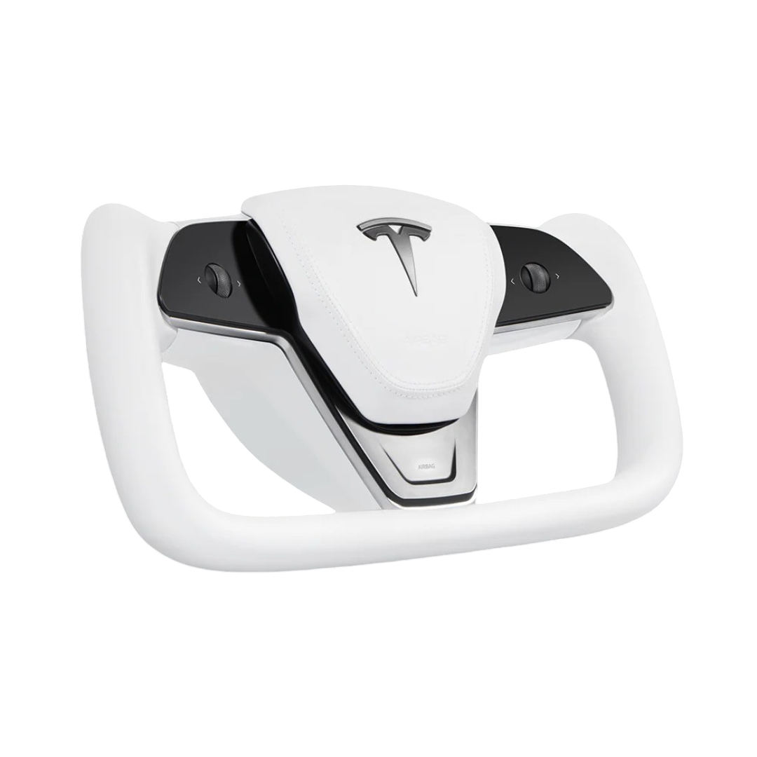 TESLAMODS Arctic White Yoke Steering Wheel - (Model Y)