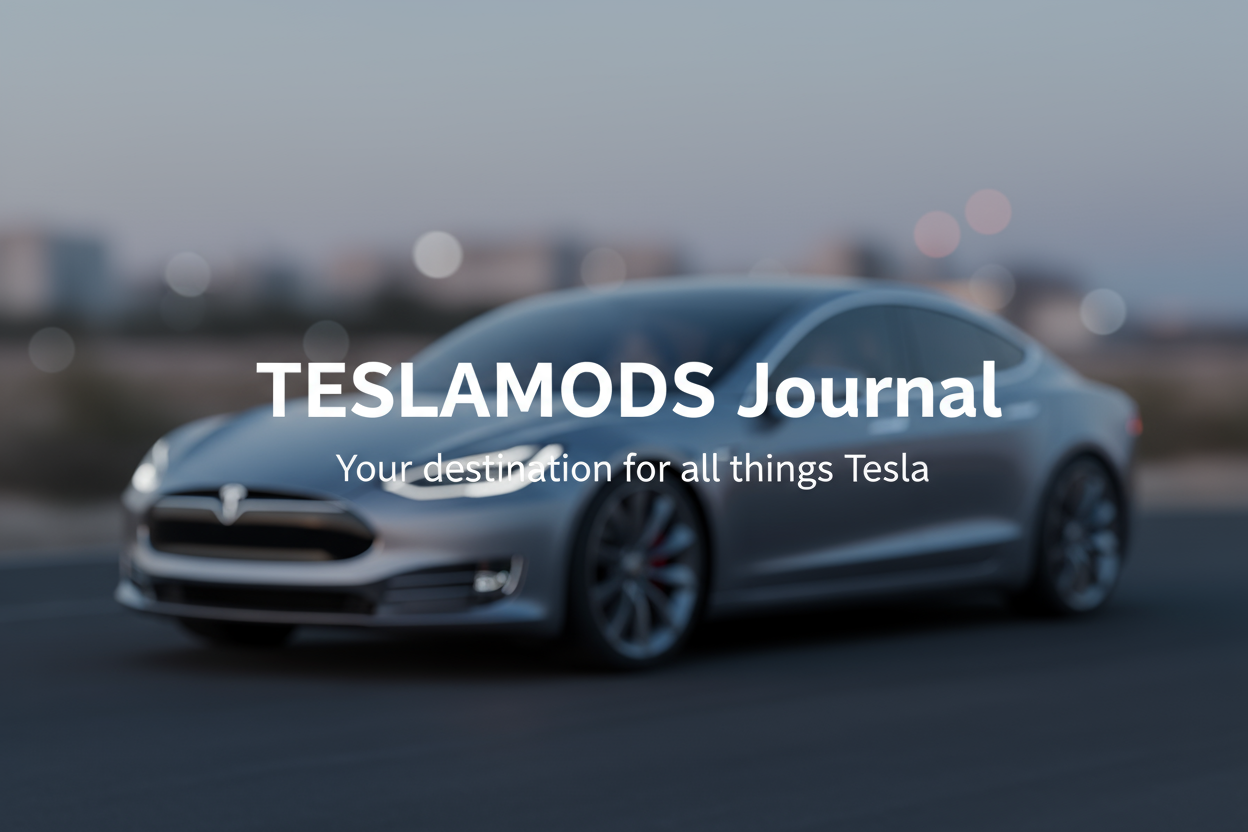 Can you make it blurry please and I want a heading saying TESLAMODS Journal and a description Your destination for all things Tesla