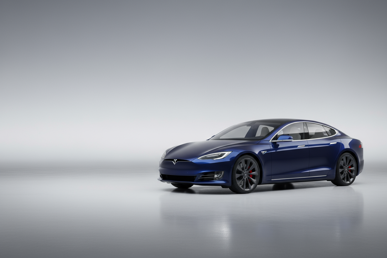 Tesla car on right side which there is a space in the left so I can put text